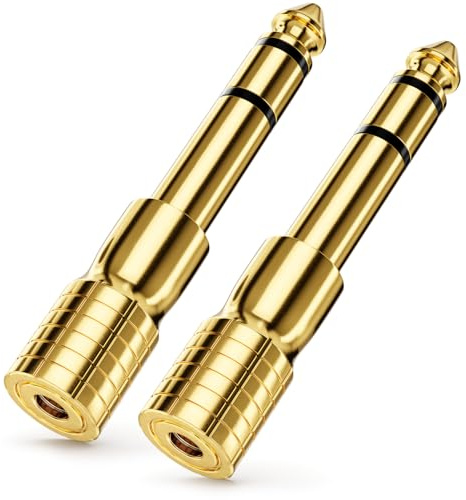 deleyCON Klinke Adapter 3,5mm auf 6,35mm AUX Stereo, 2 Stück | Klinkenstecker mit vergoldeten Kontakten, für Kopfhörer, Lautsprecher, Gitarre, Hifi Verstärker, Keyboard, Mischpult usw.