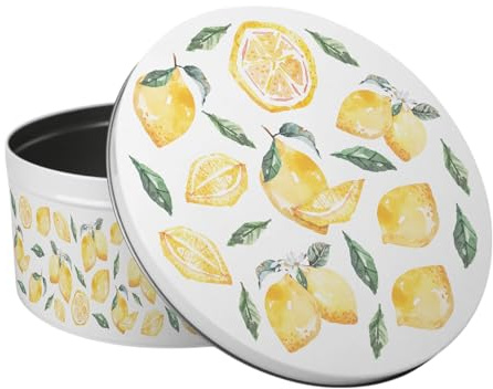 Purely Home Lemons Large Cake Tin - Summer Fruits & Flowers Themed Kitchen Gifts - Round Metal Storage Container for Baking 23 x 10cm