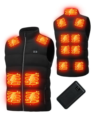 YZZJRNMM Heated Gilet for Men Women: Lightweight USB Heated Vest with 3 Temp Levels and 15 Heating Zones - Winter Electric Heating Jacket for Outdoor Hiking Camping - Includes 16000mAh Battery Pack