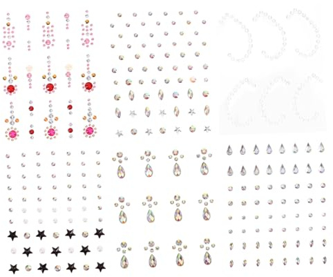 BIUDECO 6 Sheets Self Adhesive Face Rhinestones Stickers for Festival Makeup Eye Gems Jewels Non Residue Glitter Gemstone Stick Face Jewels for Women and DIY Decoration