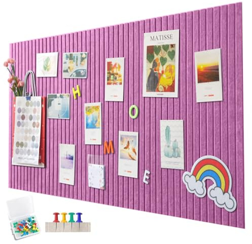 EUBSWA 90 x 60cm Große Filz Pinnwand Selbstklebend,vertikaler Streifen dekorative Pinnwand aus Filz,Filzboard, faltbare Fototafel Memotafeln Memo Boards Bulletin Board für Büro Küche,Rosa