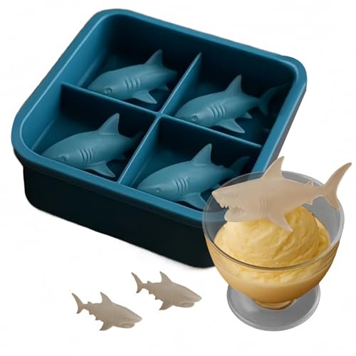 3D Novelty Shark Shape Silicone Moulds,3D Shark Ice Cube Tray,Ice Cube Moulds,Novelty Easy Release Silicone Tray Cube Mould,Reusable Large Ice Cube Molds for Freezer for Whiskey & Cocktails
