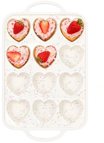 Fimary Premium Silicone Heart-Shaped Baking Mold with Metal Reinforced Frame – 1 Pack Non-Stick Cupcake & Muffin Pan for Baking Chocolate, Egg Bites & Brownies – BPA Free, Dishwasher & Oven Safe
