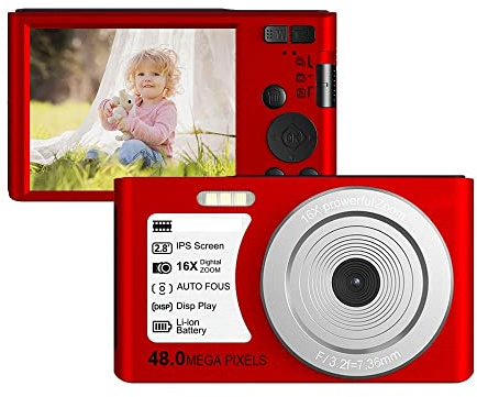 Appareil Photo Numérique, Appareils Photo numériques compacts rétro Vintage for la Photographie 48MP 4K Vlog caméscope Auto Focus enregistreur vidéo Portable(64G SD Card,Rot)