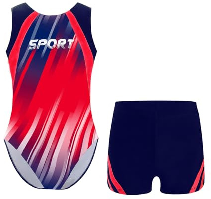 winying Enfant Garçon Justaucorps Gymnastique Rythmique Avec Short Sport Fitness Ensemble Tenue Entraînement Gym Sans Manches Rouge 5-6 ans