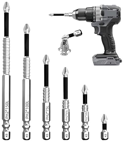 Anti Slip Screwdriver Bits 6 Pcs High Magnetic Screwdriver Drill Bit Set Precision Impact Driver Bit Kit Fixion Tools Compatible with Electric Drill and Driver Tools for 25 50 65 75 100 150mm
