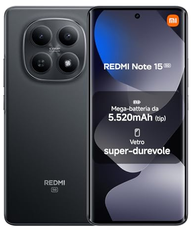 XIAOMI REDMI Note 15 5G, Smartphone 8+512GB, Nero, Resistenza IP65 | Design ultrasottile, Fotocamera super nitida da 108 MP, Display FHD+ da 6,77, Garanzia 2 anni