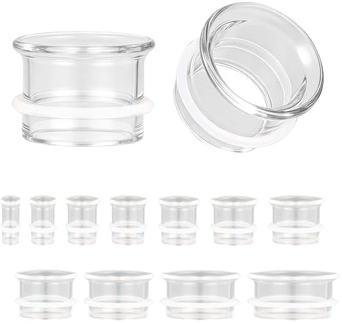 ZS 1 Paar Glas-Ohrmessgeräte, hypoallergen, einzelner Flare-Ohr-Tunnel, leichter Ohrdehner, Piercing-Schmuck mit O-Ringen, Größen 2G bis 2,5 cm