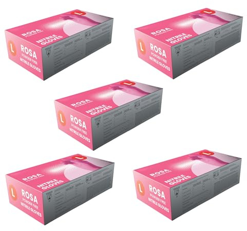 Rosa Pink Nitrile Gloves – Powder-Free, Latex-Free, Disposable, Micro-Textured Grip, Ambidextrous – Ideal for Medical, Food, Beauty & Salon Use (100 pcs) (5, Large)