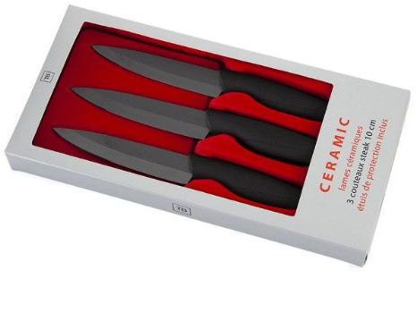 TB Boîte de 3 couteaux à steak en céramique blanche - Longueur : 10 cm - Multicolore - 441785