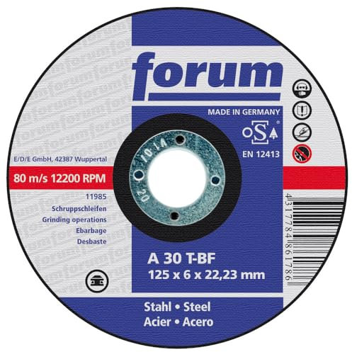 Forum Schruppscheibe, 180 x 8,0 mm, Stahl, gekröpft Bohrung: 22,23 mm/Vmax: 80 m/s/max. Drehzahl: 8500 1/min, für die Stahl- und Gussbearbeitung