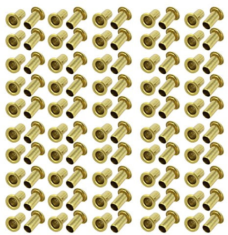 Sourcingmap 100pcs M5 x 10mm Brass Plated Metal Hollow Eyelets Rivets Gold Tone