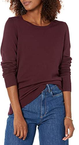 Amazon Essentials Damen Leichter, Langärmeliger Pullover Mit Rundhalsausschnitt (Erhältlich in Übergröße), Burgunderrot, L
