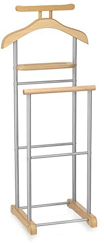 CARO-Möbel Herrendiener Medina, Grau/Buche - Kleiderständer mit Hosenbügel und Sakkohalter, Stummer Diener mit Ablage für Schmuck oder Uhren, Kleiderablage Schlafzimmer, MDF/Metall
