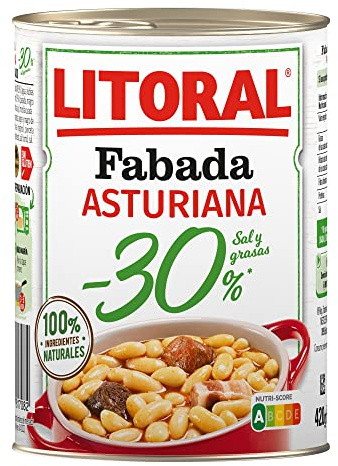 LITORAL Fabada Asturiana -30% Sal y Grasa - Plato Preparado Sin Gluten - 420g