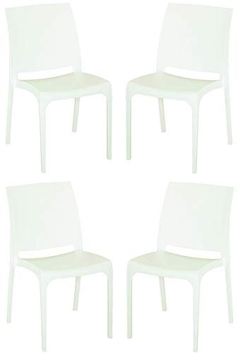 Liberoshopping Silla apilable de Polipropileno, Moderna, para Interiores y Exteriores, jardín, Bar, Cocina, Modelo Volga (Blanco, 4 sillas)
