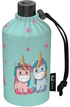 Emil Trinkflasche aus Glas für Mädchen & Jungen isolierte Glasflasche für Schule, Freizeit, Sport: Kinder & Eltern Unicorns 0,3l