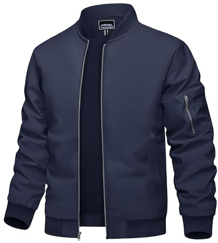 TACVASEN Uomo Giacca Bomber Leggera Jacket Sportiva con Collo da Baseball, Navy