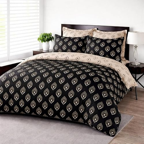 DTEX HOMES Single100% Pure Cotton 4 Piece Bedding Set Reversible Printed Duvet Cover, Fitted Sheet and Pillow cases - Ultra Soft Duvet Cover Set (Lantern Black)