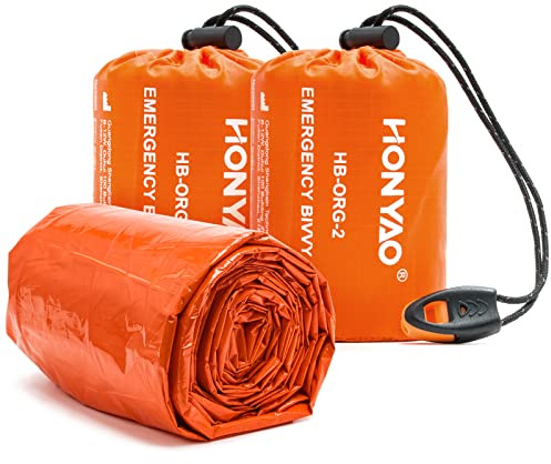 HONYAO Sac de Couchage de Survie, Sac de Couchage d'urgence, Bivvy de Survie Léger Camping en Plein air Randonnée (Orange)