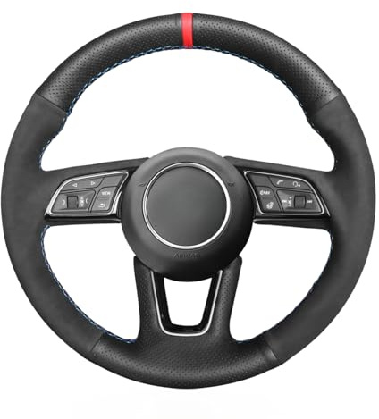 MEWANT Funda de Volante a Medida para Coser Audi A3 | volante piel microfibra negra y/Audi A3 2017-22/A3 Sportback e-tron 2017-18/A4 2017-22/A5 2018-22/S5 2018-20 Gamuza Duradero