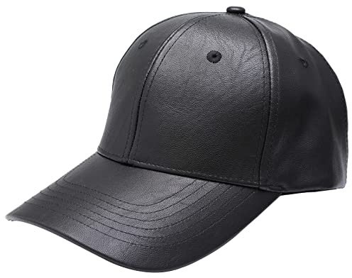 Sportmusies Adjustable Unisex Baseball Cap, PU Classic Leather Baseball Cap for Fall Winter Sun Protection Sport Hat, Black