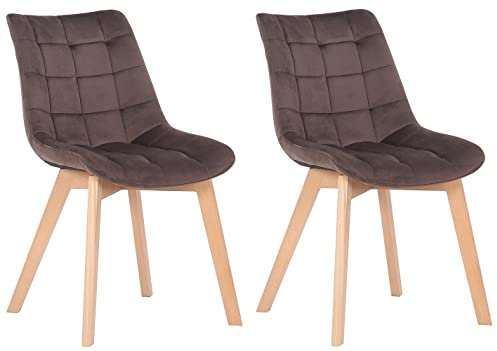CLP 2er-Set Esszimmerstühle Passaic Samt, ergonomisch gepolstert & gesteppt, mit Bodenschonern, bis 150 kg belastbar, Farbe:braun