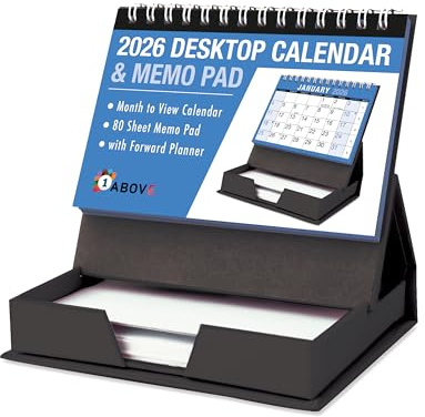 2026 Desktop Month to View Calendar | Blue & White Spiral Bound Planner with Tear-Off Pages & Memo Pad | For Home, Office, School & Business Use