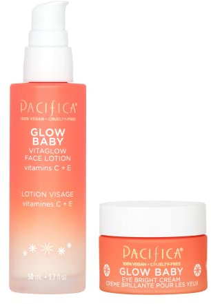 Pacifica Glow Baby Face Lotion & Eye Cream Set of 2 – Brightening Vitamin C Moisturizer + Depuffing Eye Cream with Caffeine & Hyaluronic Acid, Daily Hydration for Glowing Skin, 100% Vegan Clean Beauty
