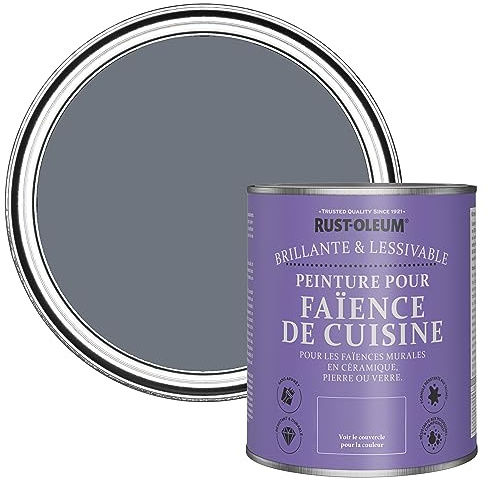 Rust-Oleum Grey Water-Resistant Kitchen Tile Paint in Gloss Finish - Marine Grey 750ml