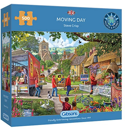 Gibsons Moving Day 500 Piece Jigsaw Puzzle for Adults - Charming Village Artwork by Steve Crisp - Premium Recycled Board – Sustainable Gift Made in the UK/EU for Puzzle Lovers