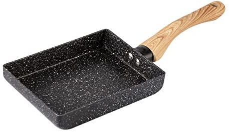 Japan-Style Square Omelet Pans with Maifan Stone Coated Surface, Non-Stick Frying Pan Flat-Bottomed Pancake Egg Roll Steak Pot (18x13cm)