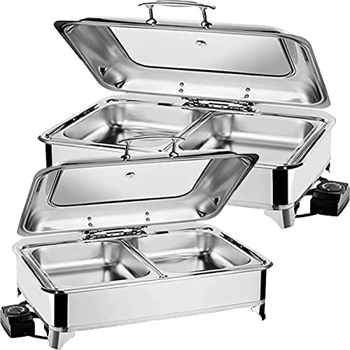VOODUE Stainless Steel Chafing Dish Buffet Set 9 Litre Electric Buffet Server Portable Food Warmer Tray with Hot Plate Adjustable Temperature Chafing Dish Catering Buffet Serving Tray,2 Pan