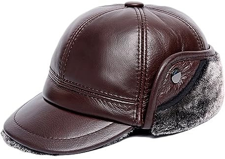 ZMNKH Leder Schirmmütze Trappermütze Winter Winddicht Skimütze Warme Jagdmütze für Herren Damen Ohrenklappen Skifahren Mütze Baseballmütze