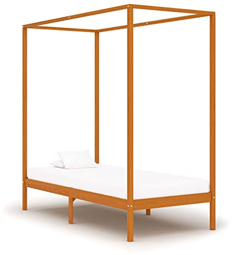 Annlera Himmelbett-Gestell Honigbraun Massivholz Kiefer 90x200 cm Bettgestell Bed Frame Bettrahmen Holzbett