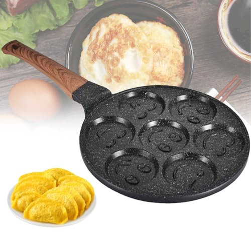 ZPRMMN Pancake Pan Induction, Smiley Face Pancake Frying Pan Non Stick, 7 Holes Mini Pancake Maker for Kids
