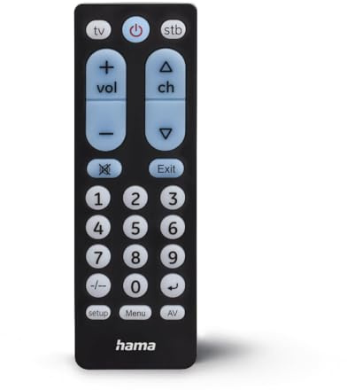 Hama Télécommande Universelle TV pour 2 appareils, Grandes Touches (Infrarouge, Apprentissage, Touches Lumineuses, préprogrammée, idéale par Exemple pour TV, magnétoscope, récepteur, portée de 10 m)