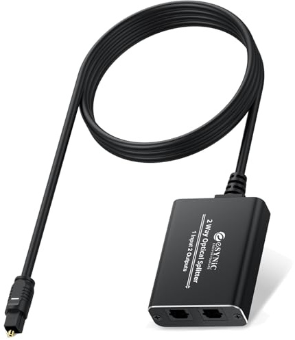 eSynic 1X2 Toslink Optischer Digitaler Audio Splitter Verteiler 1 Male Ein 2 Female Aus, 1m Glasfaserkabel LPCM2.0/DTS/Dolby-AC3 Unterstützung für Heimkino Xbox PS5/PS4 Drahtlose Kopfhörer Soundbars