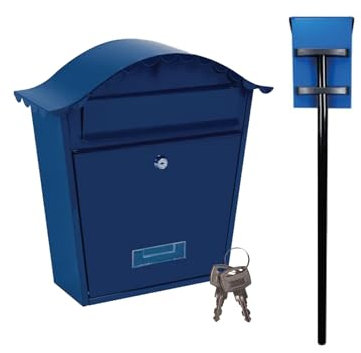 Setpoint Boîte aux lettres avec pied, plaque nominative et 2 clés, en acier bleu, 37 x 36 cm