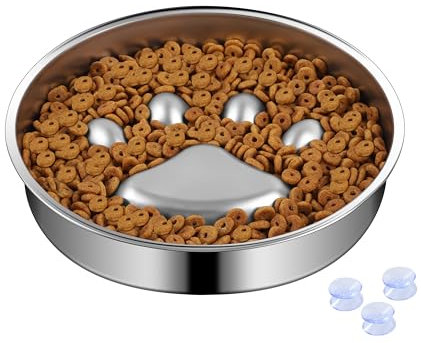 IPUPLAR Slow Feeder Dog Bowls, 304 Stainless Steel Metal Slow Feeder Dog Bowl, Suction Cup Anti Flip,2X Non-Slip,2-4 Cups, for Small & Medium Breed（Weighs 0.45 pounds）