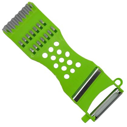 Pelapatate, pelatutto, grattugia per verdure multifunzione 5 in 1, lame in acciaio inox, impugnatura ergonomica in plastica resistente, colore Verde, dimensioni cm 18x5x1
