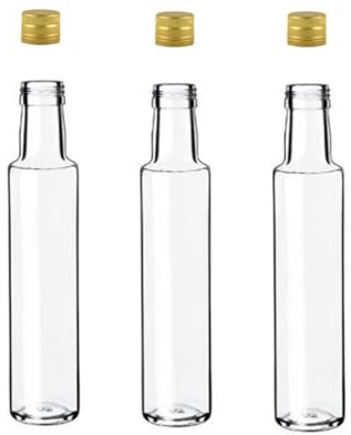 Generico Set Bottiglie in Vetro con Tappo a Vite Color Oro - Bottiglia Piccola da 250ml per Liquore, Vino, Olio (3)