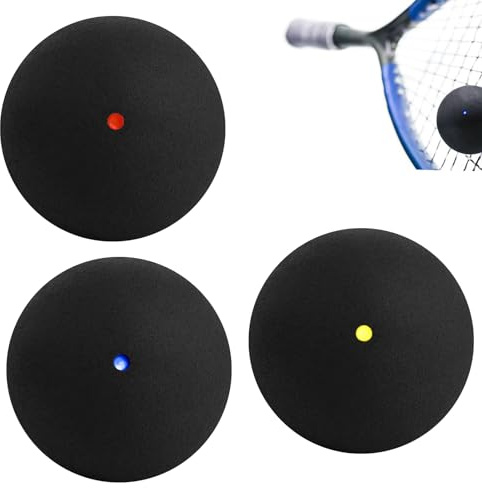 3 PCS Squash Balls - Yellow, Red, Blue Dot - Professional Grade Rubber Material for Elite to Beginner Competition and Training