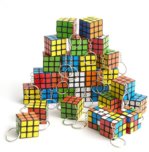 THE TWIDDLERS - 30 Mini Portachiavi Puzzle Speed Cube Fidget Toys, 3x3 - Perfetti come riempitivi di borse da festa per bambini, portachiavi rompicapo gadget Multipack Premi per la classe - 3cm