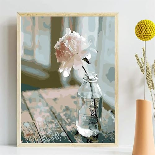 Suneve Paint by Numbers for Adults,Bottle Flower Canvas Oil Painting Kits for Beginner,Plant DIY Framed with Brushes and Acrylic Pigment Paint by Numbers Kits for Home Wall Decor Gifts 24x30 inch