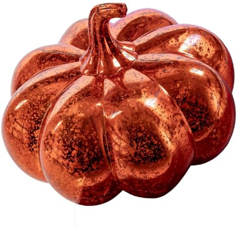 Deko-Kürbis mit 15 Lichter beleuchtet, aus robustem Kunststoff in Glas-Optik gefertigt, batteriebetrieben, Timer, ca. 17 x 16,5 cm