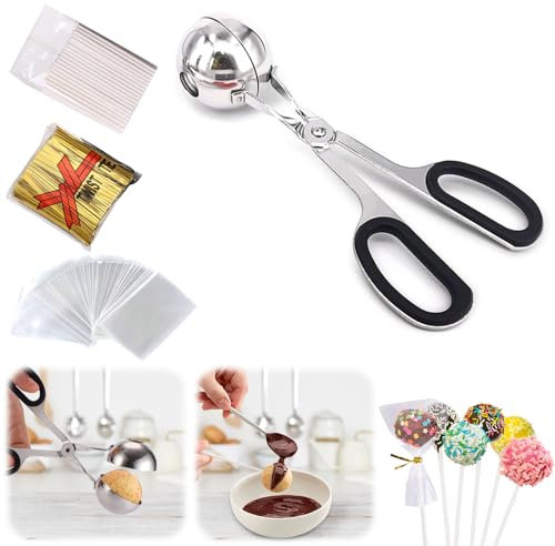 Kit per cake pop, stampo per cake pop, con 100 sacchetti per cake pop, 100 fascette girevoli, 100 bastoncini per cake pop, lecca-lecca, caramelle, cioccolatini e biscotti (nero, L)