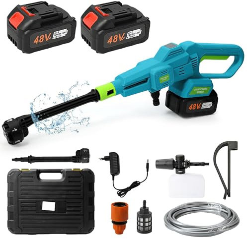 Idropulitrice ad alta pressione 6 in 1, idropulitrice wireless ad alta pressione da 120 bar, pistola ad alta pressione con batteria da 15000 mAh con tubo da 5 m e 3 velocità, per pulizia e irrigazione