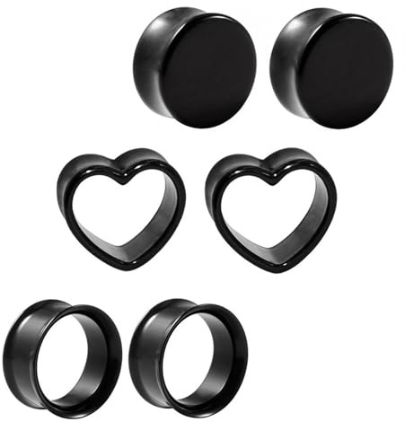 GUSXPPD 3 Paar Flesh Tunnel aus Acryl, 6-16mm Heart Extra Ear Expander Kit, Acryl Flexibel Flesh Tunnel Extra, Soft Ohr Plug Expander, Ohr Piercing Schmuck für Frauen Männer (Schwarz, 8MM)