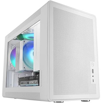 Mars Gaming MC-ELITE, Boîtier PC Micro-ATX Métal Haute Performance, Design Mesh Latéral et Supérieur, 3 Ventilateur FDB, Mini Tour PC Pieds et Poignées en Aluminium, Support Dual PSU ATX et SFX, Blanc
